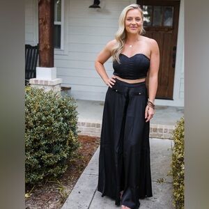 Two Piece Silky Corset and Flared Pants